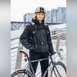 Showers Pass “Atlas” Black Grey Map Reflective Patterned Cycling Jacket Size XL